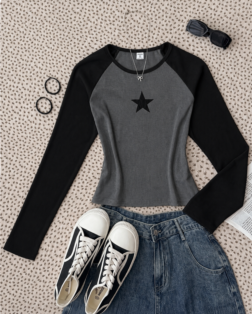 Round Neck Raglan Top FS – Star Print