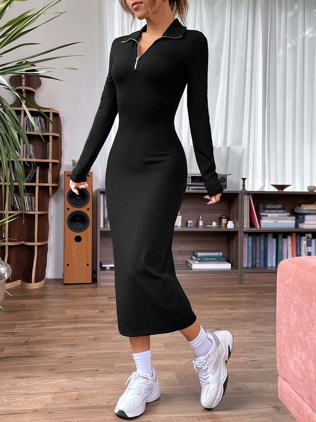 Half Zip Collar Bodycon Dress FS