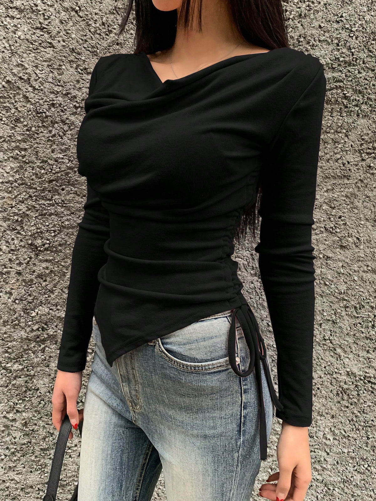 Ruffle Asymmetrical Side Ruched FS