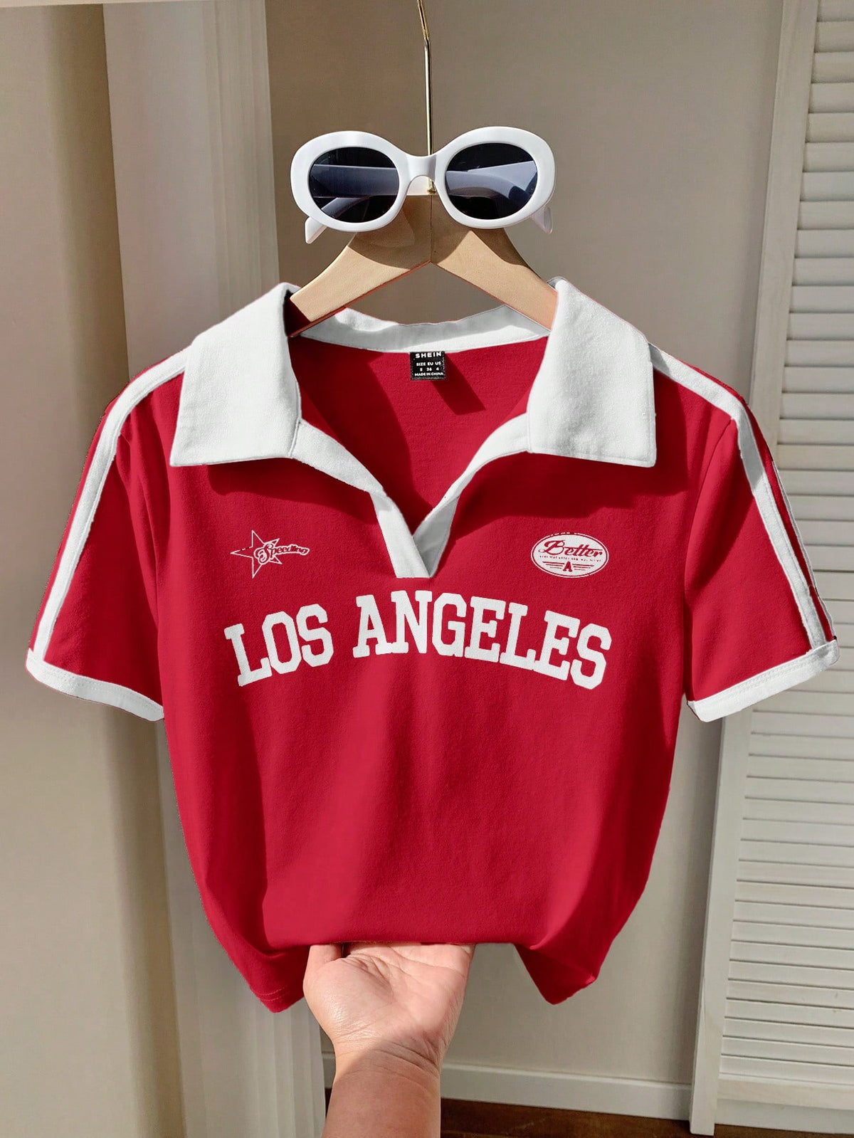 Rib 2 Tone Stripe V Polo HS – Los Angeles Print