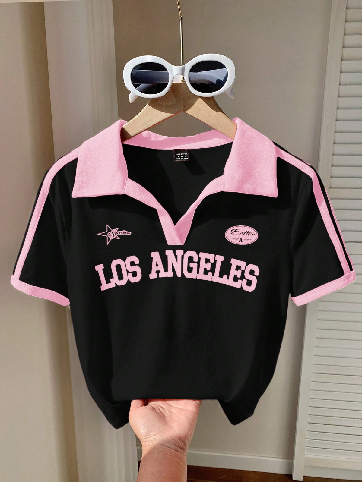 Rib 2 Tone Stripe V Polo HS – Los Angeles Print