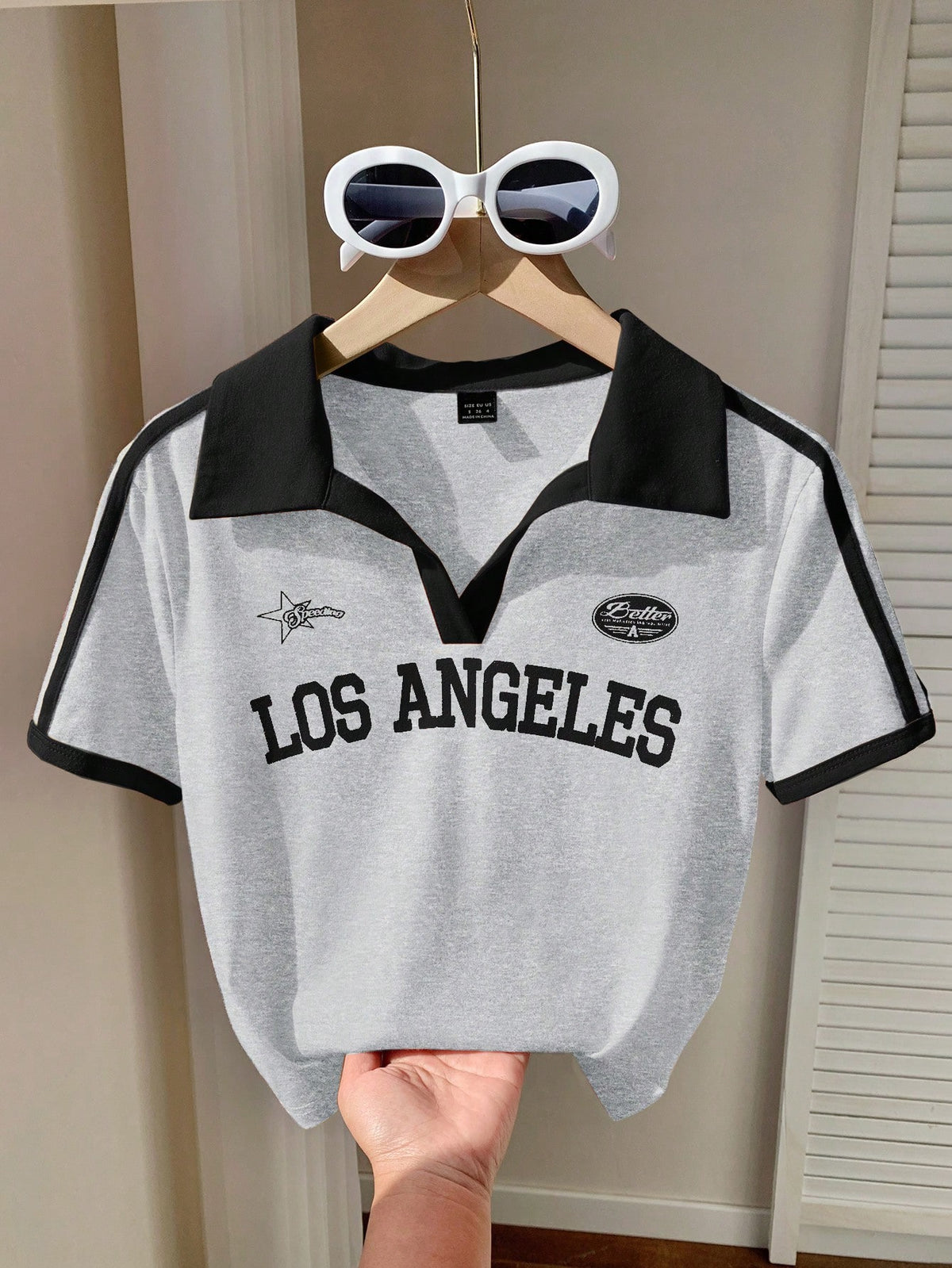 Rib 2 Tone Stripe V Polo HS – Los Angeles Print