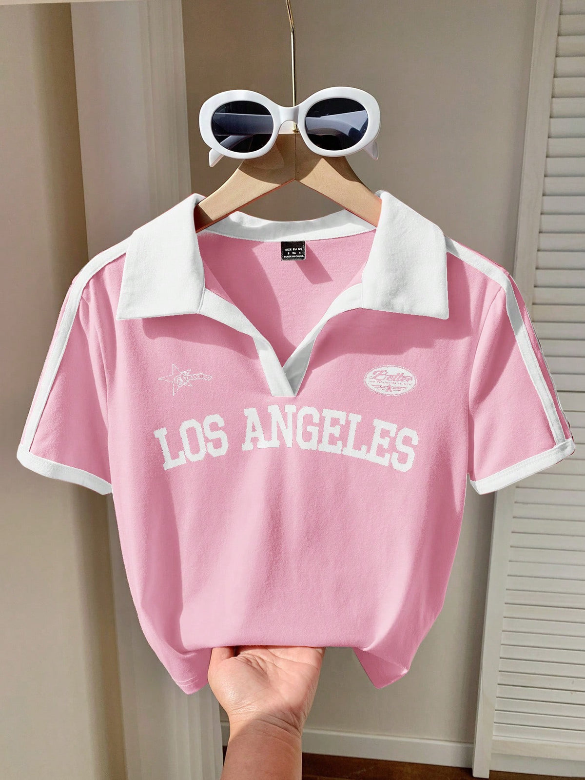 Rib 2 Tone Stripe V Polo HS – Los Angeles Print