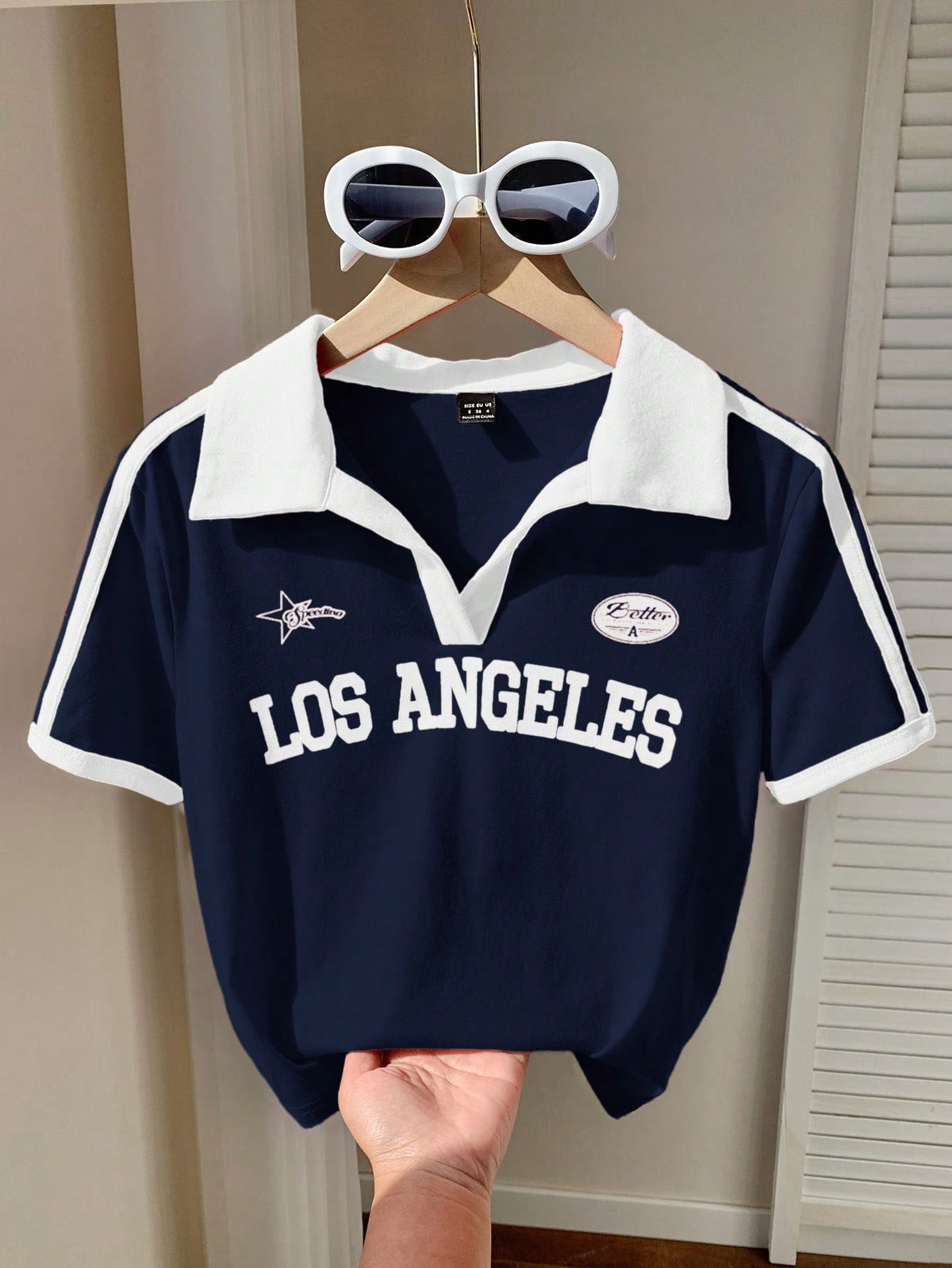 Rib 2 Tone Stripe V Polo HS – Los Angeles Print