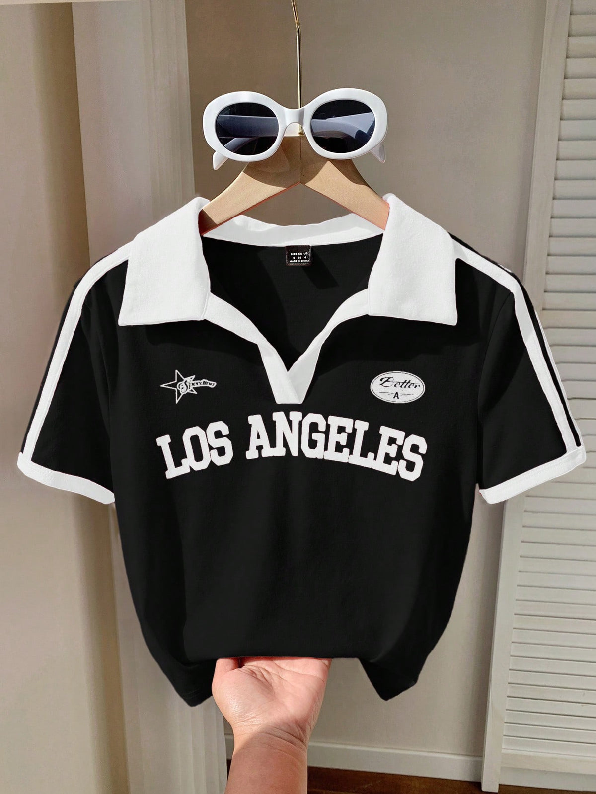 Rib 2 Tone Stripe V Polo HS – Los Angeles Print