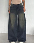 Brown Faded Wide Leg Jeans