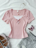 Scoop Neck Lace Knot Henley HS