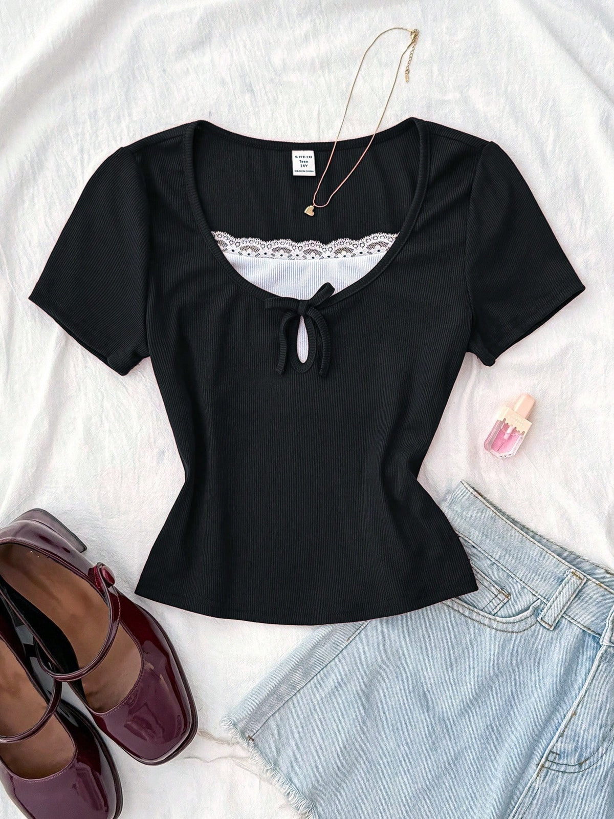 Scoop Neck Lace Knot Henley HS