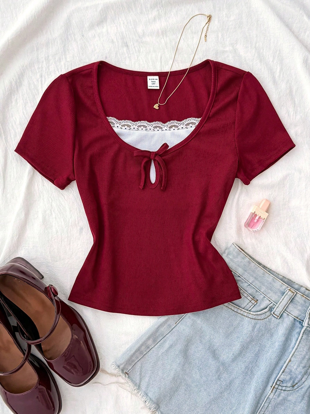 Scoop Neck Lace Knot Henley HS