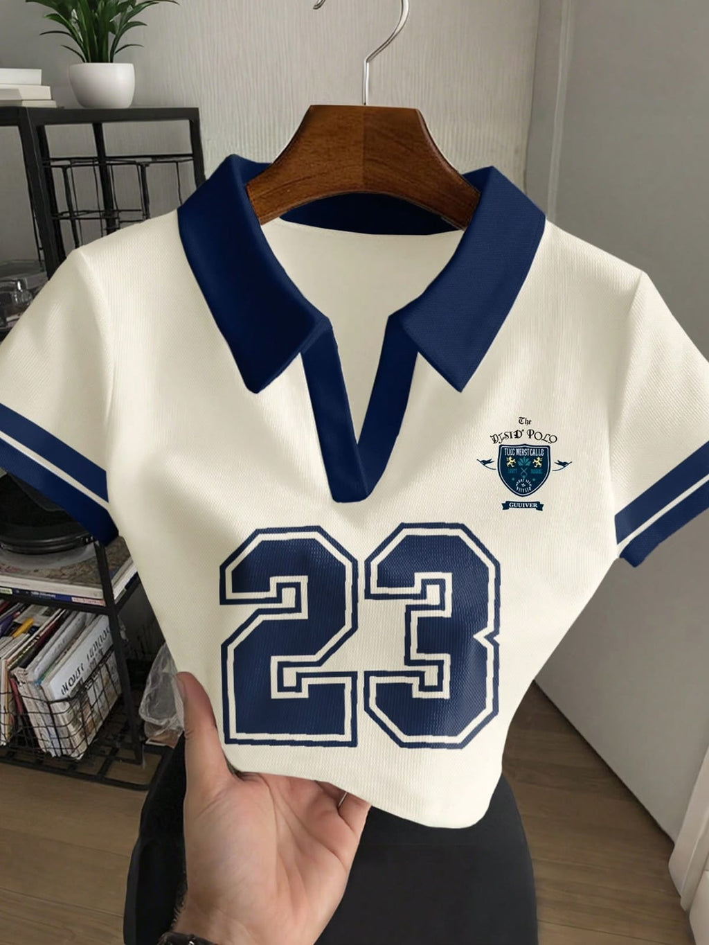 White Navy Stripes V Polo HS (23 Print)
