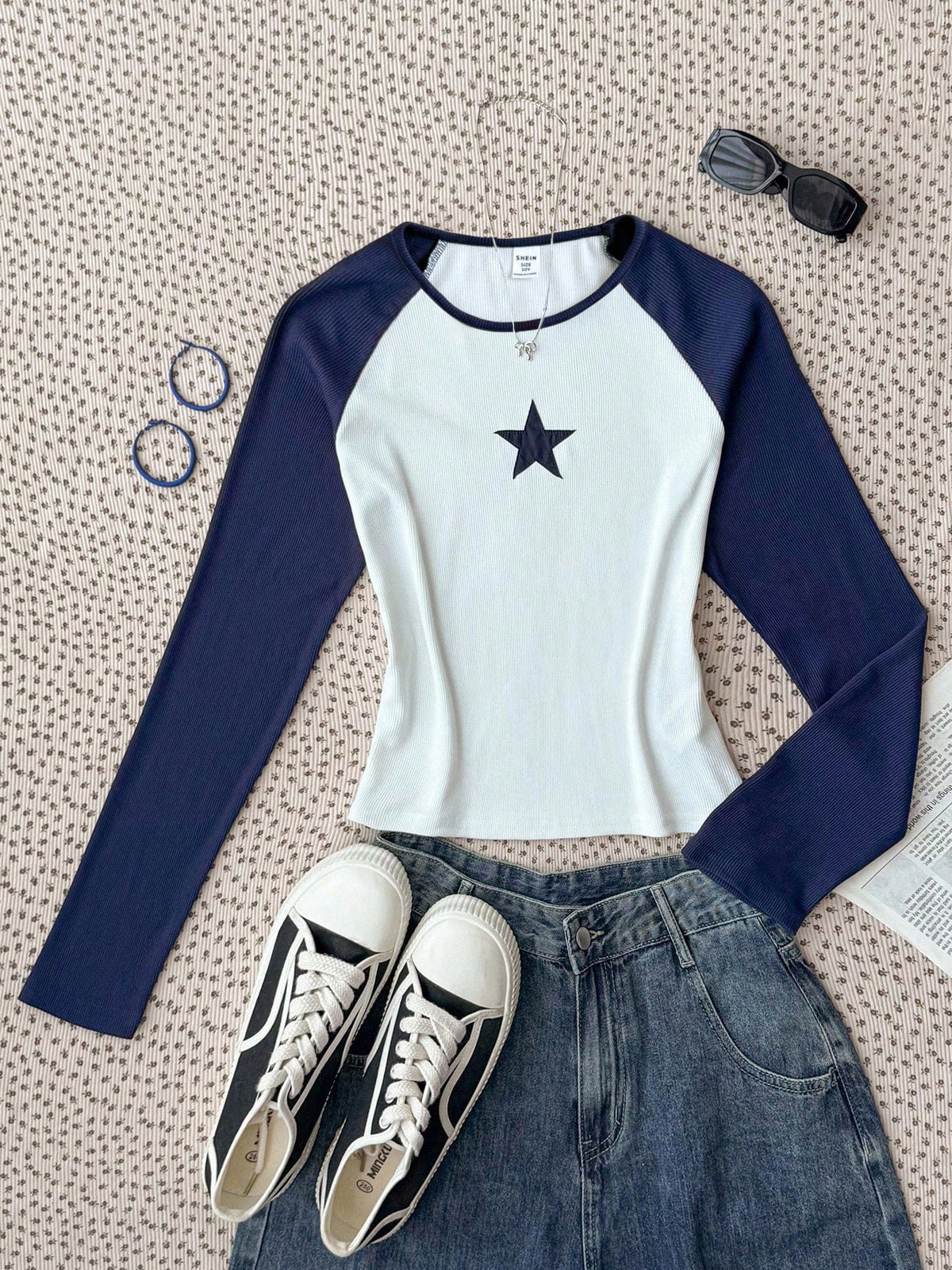 Round Neck Raglan Top FS – Star Print