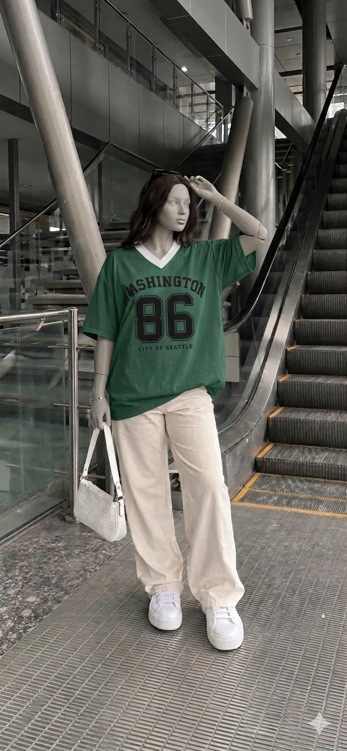 V Neck 2 Tone Oversized Shirt – 86 Washington