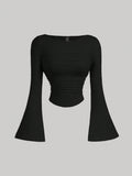 Boat Neck Flare Sleeves Top