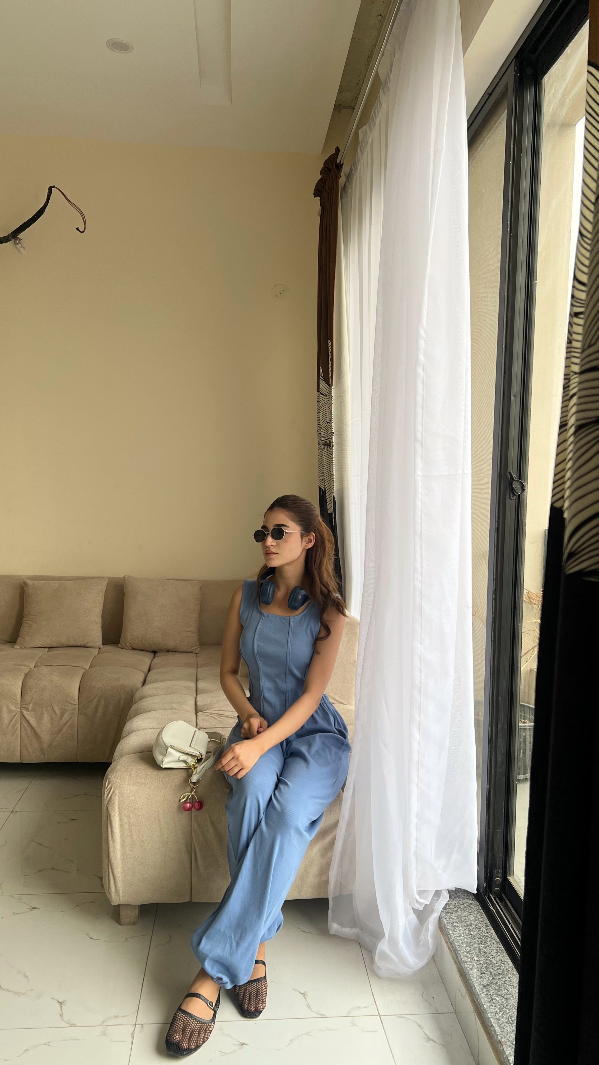 Dusty Blue Rib Henley Hem & Dusty Blue Trouser Set