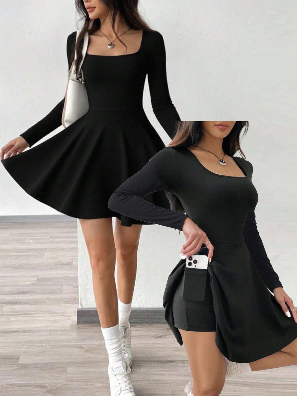 Square Neck Frock Flare Sleeves Top