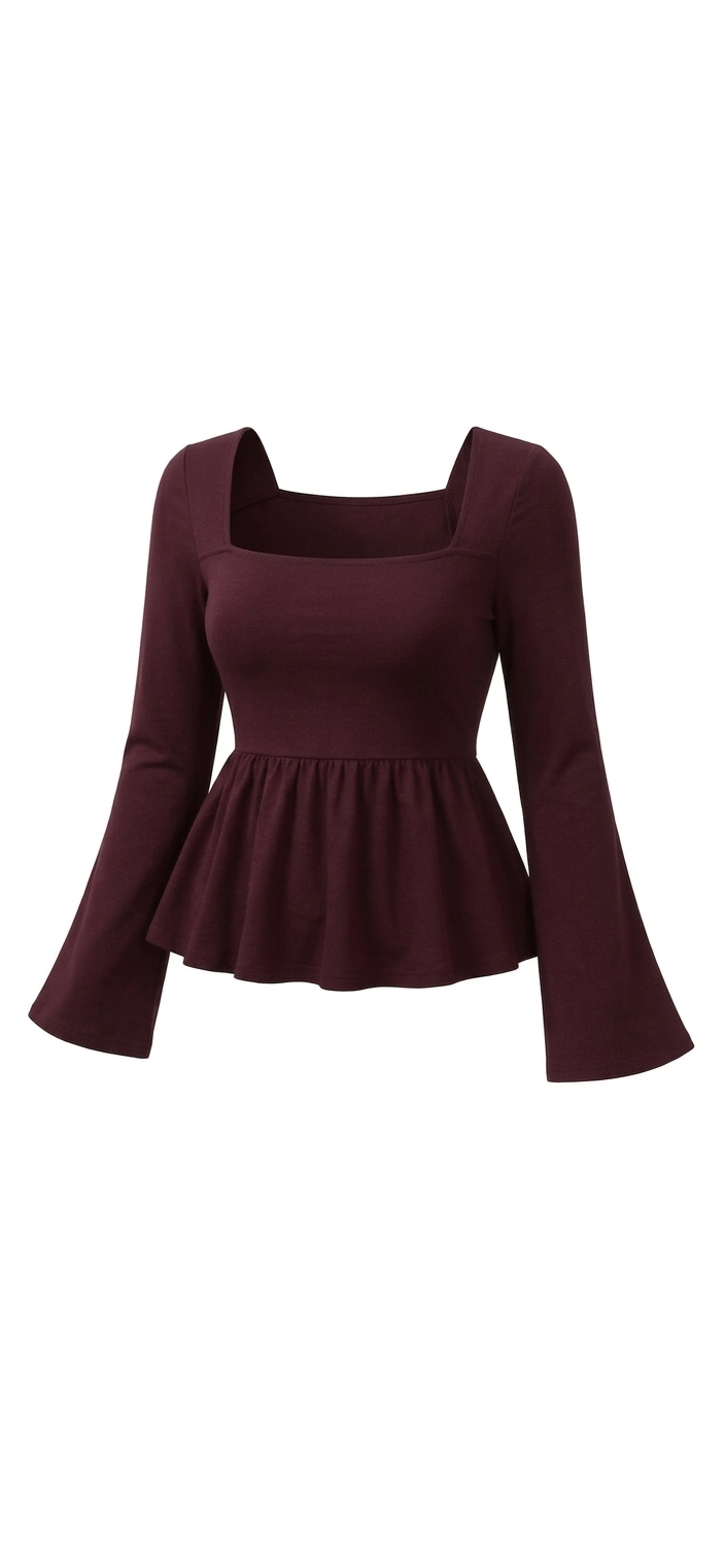 Square Neck Frock Flare Sleeves Top