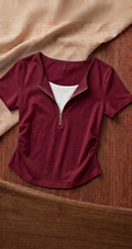 Half Zip Side Elastic Top HS