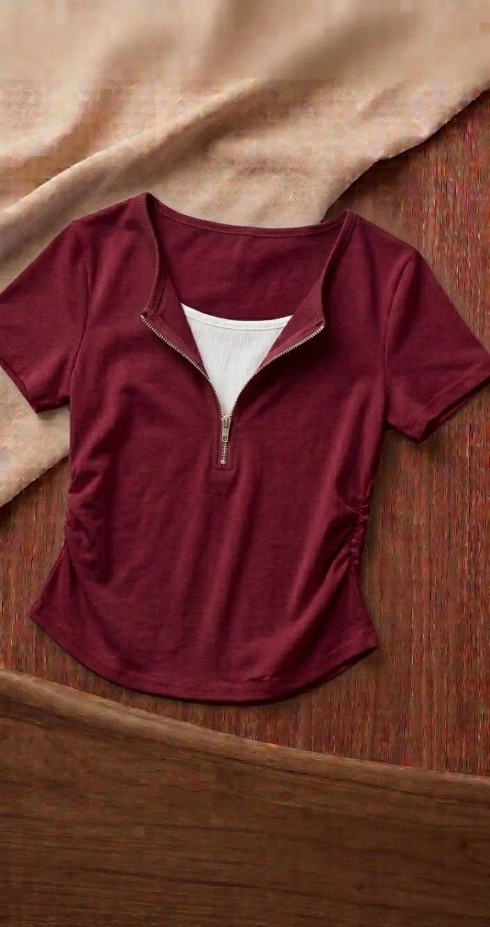 Half Zip Side Elastic Top HS