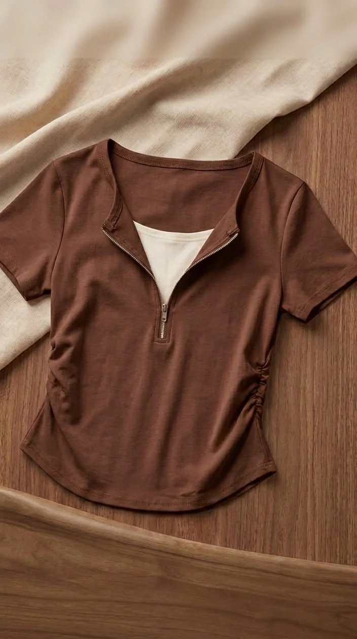 Half Zip Side Elastic Top HS