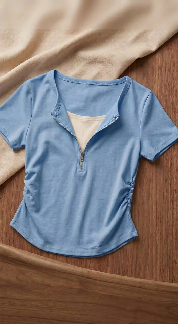 Half Zip Side Elastic Top HS