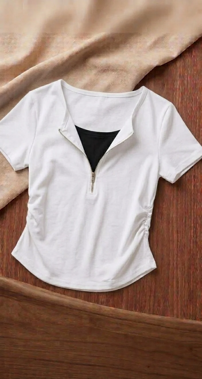 Half Zip Side Elastic Top HS