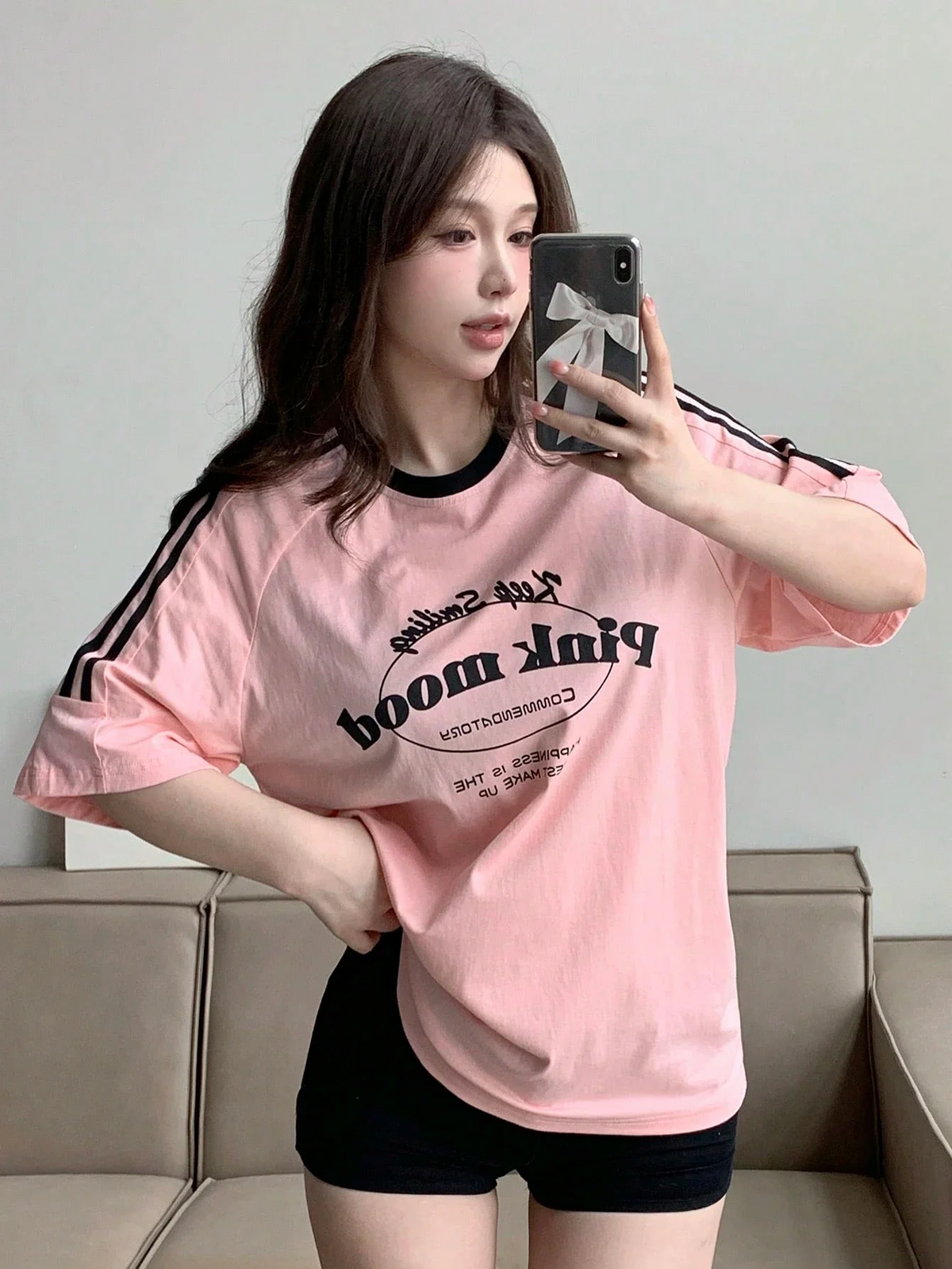 Round Neck Stripes Oversized Shirt – Pink Mood