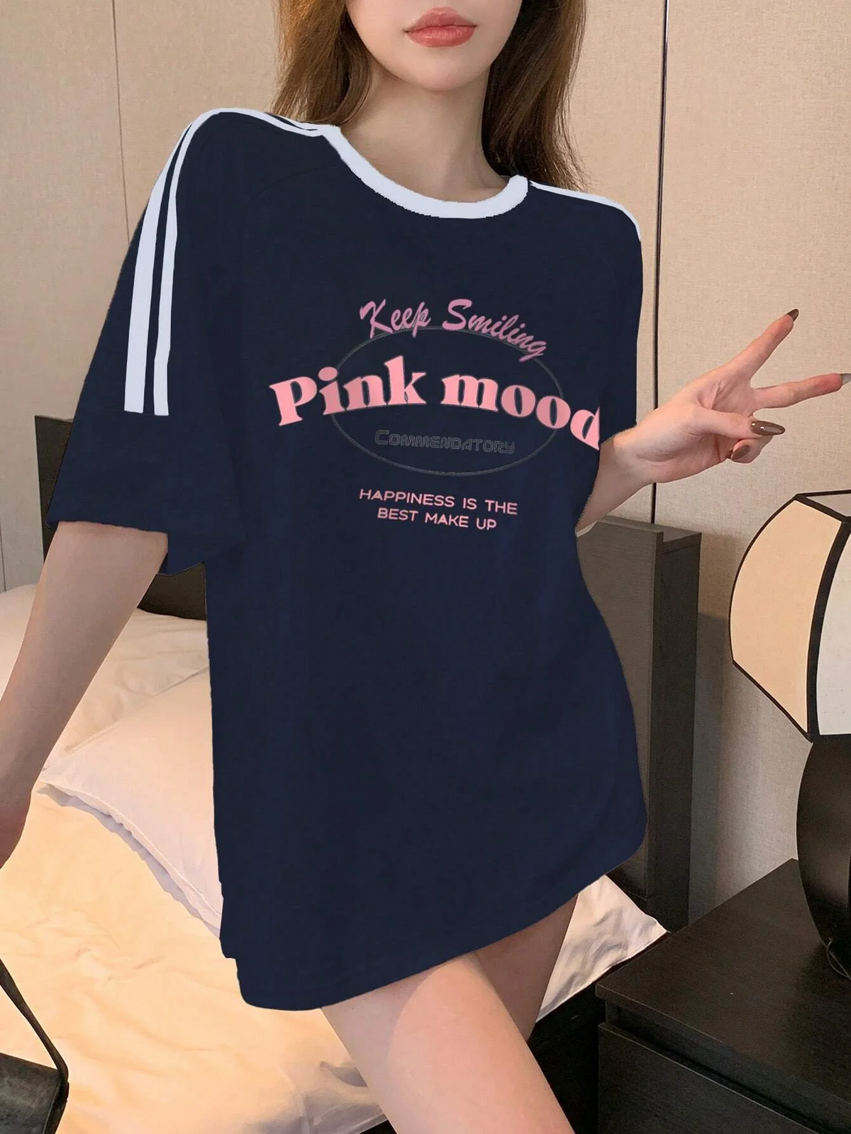 Round Neck Stripes Oversized Shirt – Pink Mood