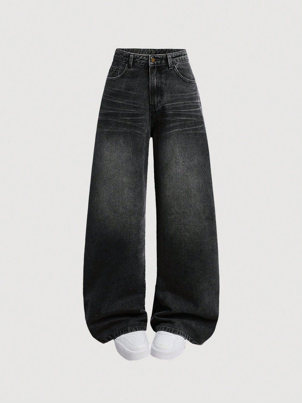 Black Faded Wide Leg Jeans