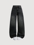 Black Faded Wide Leg Jeans
