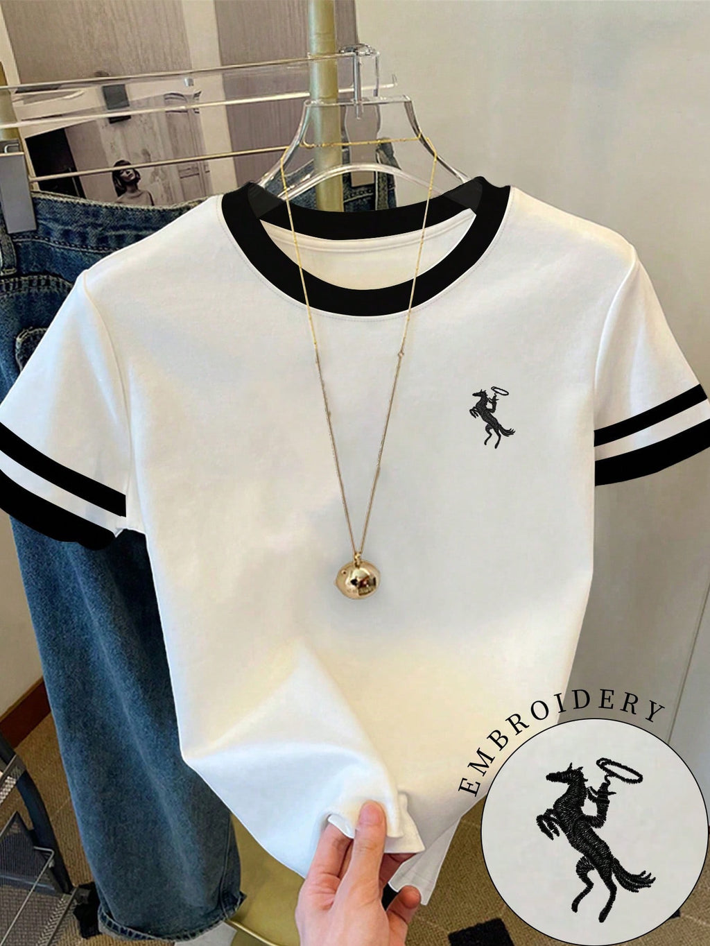 Round Neck Stripes Top HS (Polo) Print