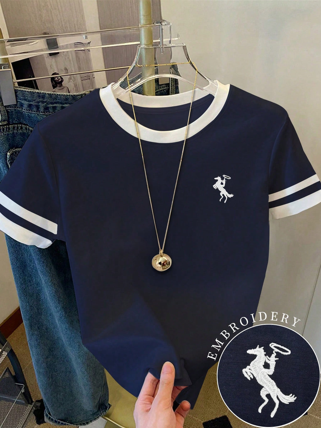 Round Neck Stripes Top HS (Polo) Print